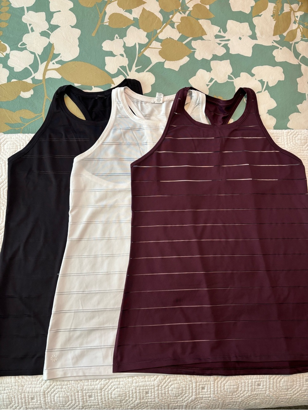 Athleta (Set of 3) Chi High-Neck Shadow Stripe Tanks